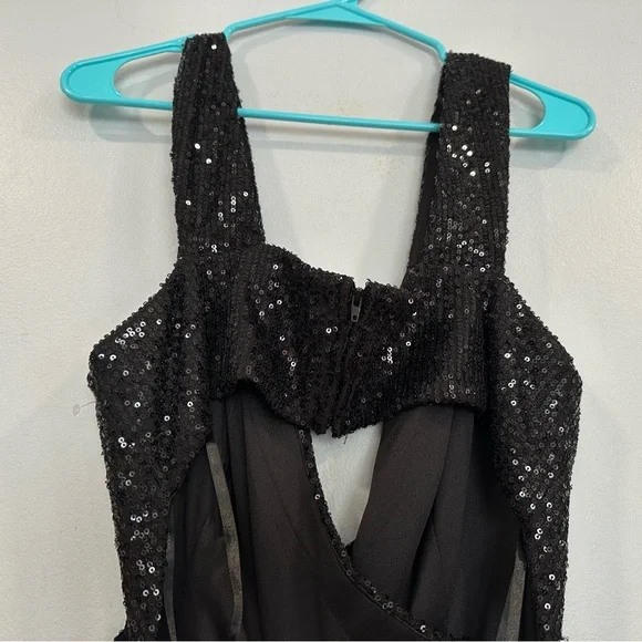 Mac Duggal 26691 Sequin V Neck Cut Out JumpsuitWomen Black Wedding Cocktail 12